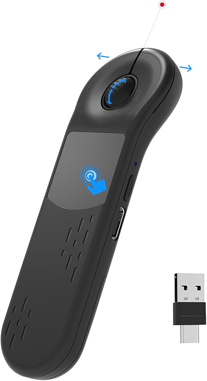 Rechargeable Air Mouse for PC/iOS/Android with Touchpad Wireless PPT Presenter with Bluetooth 2.4G Works with PowerPoint/Keynote/TikTok/Camera/Kindle App (Black)