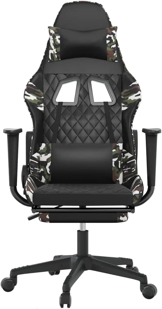 Massage Gaming Chair with Footrest Black&ampCamouflage Faux Leather