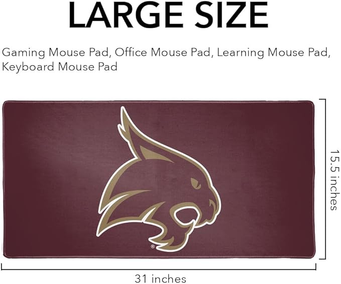 Texas State University Logo Large Gaming Mouse Pad Desk Mat with Stitched Edges Non-Slip Base for Gamer Home and Office 31.5 x 15.7