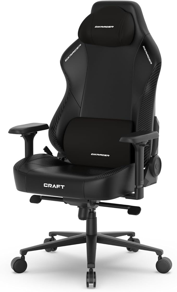 DXRacer Craft XL Video Gaming Chair for Adults Ergonomic Office Reclining Computer Chair with Magnetic Head Pillow and Lumbar Support Racing Style (EPU Leatherette EPU Leatherette Black)