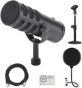 SAMSON Q9U XLR/USB Dynamic Broadcast Microphone Bundled with Mic Table Stand + Wind Screen Pop Filter + XLR Cable + Cleaning Cloth (5 Items)