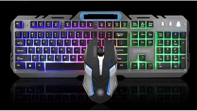 Mechanical Gaming Keyboard and Mouse Wired LED Backlit Keyboard Mouse Rainbow Backlit Keyboard Mouse Battery Metal Panel Gaming Keyboard and Mousefor OfficeHomeLaptopComputer