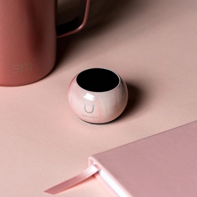 Fashionit U Speakers Mini Bluetooth Computer Speaker 2-Pack Bundle with Matching Speaker Built-in Mic &amp Selfie Remote Control for Workspace Desktop Laptop Mobile Tablet PC - Pink Marble