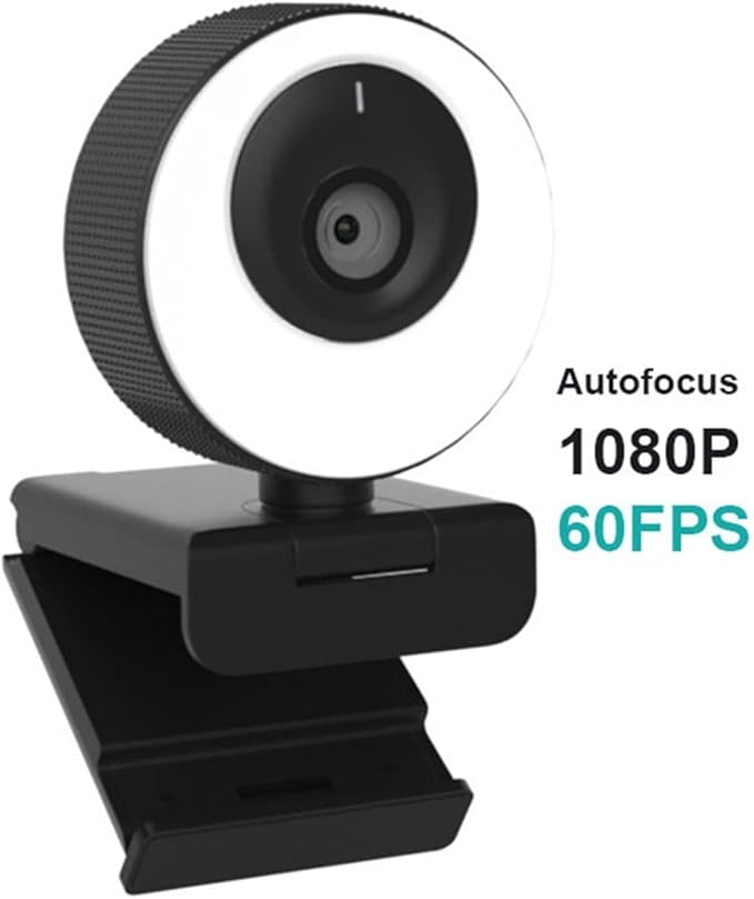 Web Camera 1080P Webcam 60FPS Autofocus HD Web Camera with Microphone Ring Light Web Cam for PC Computer Camera for Gaming Video Calling Recording (Color : 1080P 60FPS)