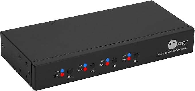 SIIG 4-Port Quad Computers Keyboard and Mouse Roaming Control Switch with USB 2.0 Hub KM Switch Support Windows Mac and Linux Switch Button HotkeysTAA Compliant (JU-SW4311-S1)