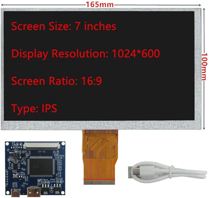 7-inch IPS Portable DIY Monitor Kit with 1024x600 Resolution &amp Mini-HDMI Controller – Compatible with PC Raspberry/Orange Pi Gaming Consoles Microscopes and More