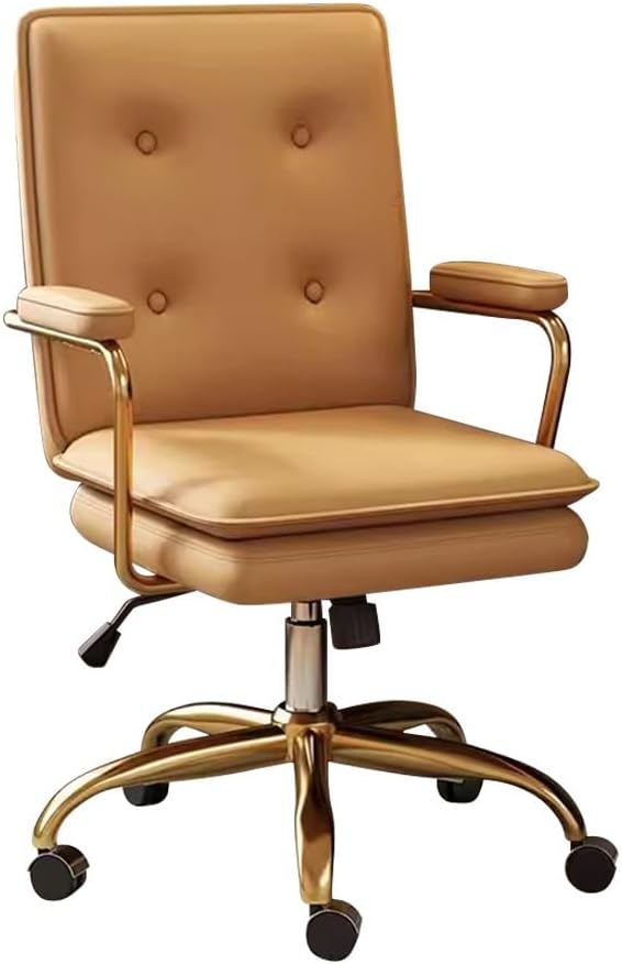 YCKEGEW High Back Executive Office Chair Leather Armrest with Tilting BackrestComputer Desk Chair for Home Work and StudyGaming Chair with Wheels(OrangeGold Legs)