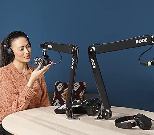 Rode PodMic Dynamic Podcasting Microphones (Pair) with Rode PSA1+ Professional Studio Boom Arms Studio Graded Headphones XLR Cables and StreamEye Polishing Cloth