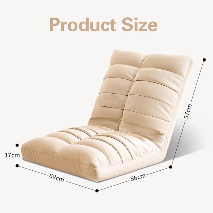 ELEFOCUS Adjustable Folding Floor Chair - Comfy Gaming Sofa with 6 Positions Cushioned Recliner for Reading Relaxing(Cream)