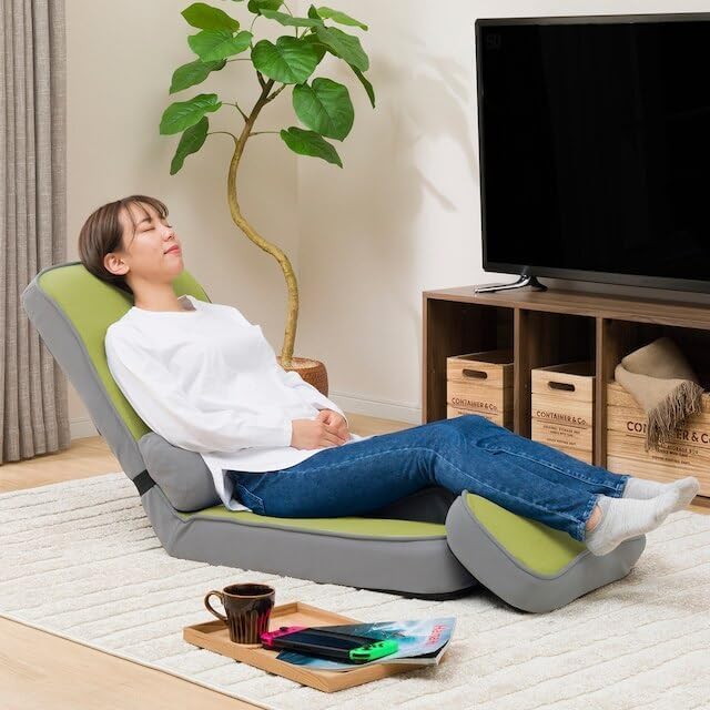 Nitori 5688881 Gaming Chair 2 Yellow Green Width 19.3 x Depth 34.6 x Height 28.0 inches (49 x 88 x 71 cm)