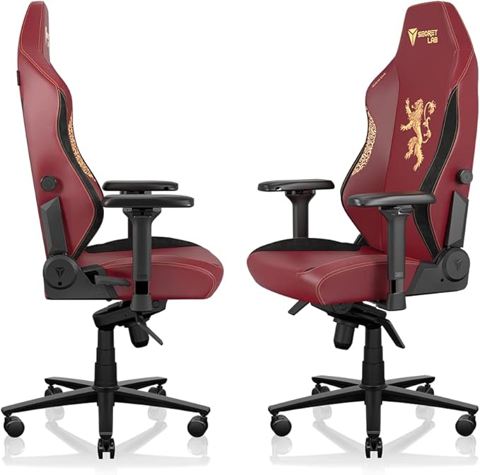 Secretlab Titan Evo House Lannister Gaming Chair - Reclining &amp Heavy Duty Computer Chair with 4D Armrests - Magnetic Head Pillow &amp Lumbar Support - Up to 395 lbs - Red/Gold - Leatherette