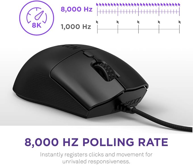 NZXT Lift 2 Ergo Lightweight Ergonomic Wired Gaming Mouse Lightweight 61 g Design 8K Polling Rate Optical Switches 26K DPI Optical Sensor 100% PTFE Feet Black