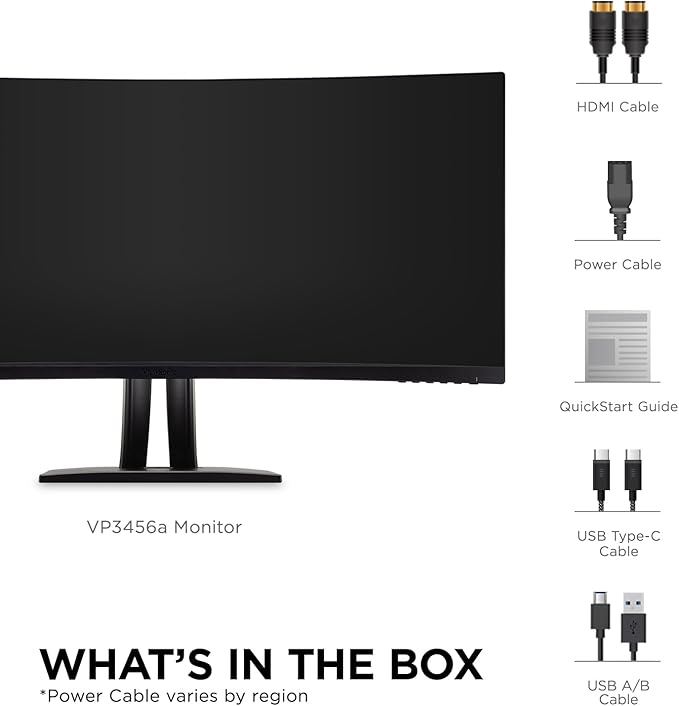 ViewSonic VP3456A 34 Inch Ultrawide QHD 1440p Curved Monitor with 100W USB C Ethernet RJ45 FreeSync USB Hub 100% sRGB 14-bit 3D LUT