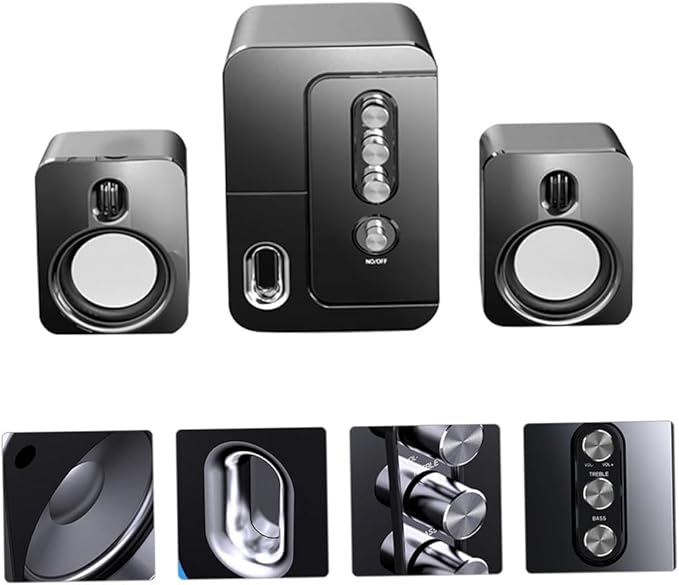 NOLITOY USB Desktop Computer Laptop Speakers Portable 3D Surround Sound with Bass Black Compact Music Loudspeaker for Home and Office Use