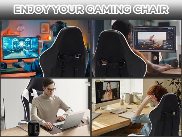 Ergonomic Office Chair Gaming Chair Home Office Computer Chair 330lbs 3-Level Tilt Backrest with Footrest Comfortable Headrest and Lumbar Support Swivel Rolling Seating (White)