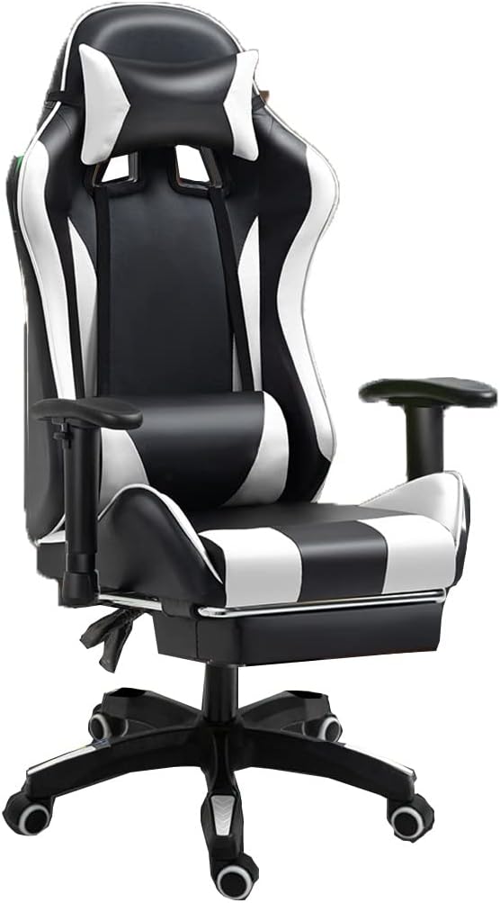 GIZNXBA Gaming Chair with Footrest Ergonomic Computer Chair Gaming Lumbar Support Backrest and Seat Height Adjustable Swivel Recliner Racing Office Chair Video Game Chair (Color : /Silver)