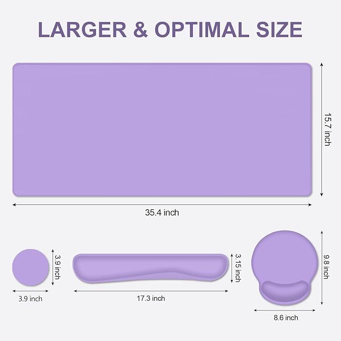 Mouse Pad Desk Pad Protector Keyboard Wrist Rest + Mouse Pad Wrist Rest +Coaster Large Gaming Mouse Pad for Deskpc Computer Keyboard Laptop XXL Desk Mat Writing Pad for Office and Home Purple