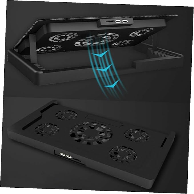 USB Laptop Cooling Stand 5 Fans Cooler with Adjustable Multi-Angle Base Anti-Skid Heatsink Bracket for Gaming and Office Use Black