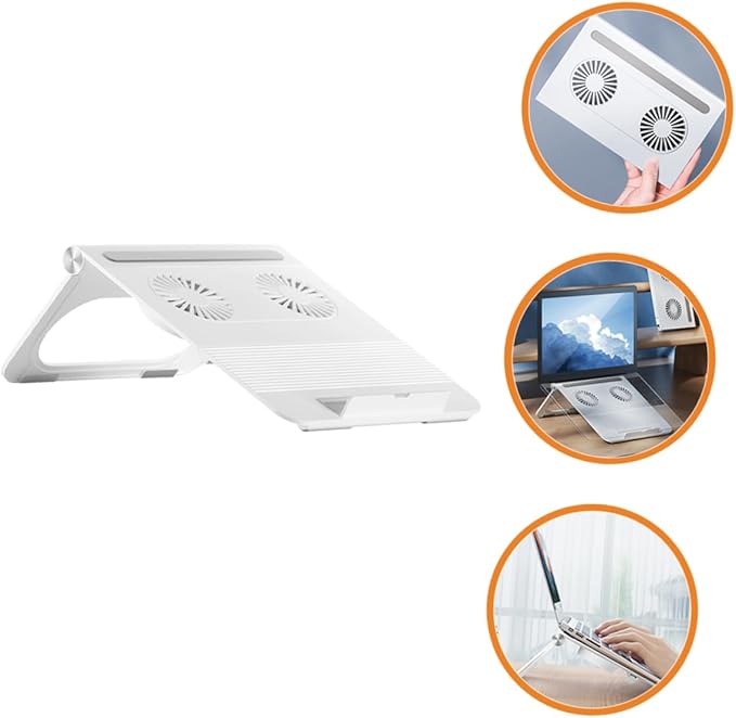 Uonlytech Laptop Cooling Rack with Dual Fans Slip Silicone Multipurpose Notebook PC Holder Quiet Ventilation Stand for Enhanced Airflow and Ergonomic Support