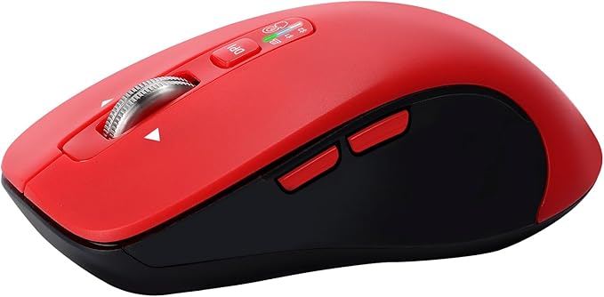 Wireless Bluetooth Mouse (USB + BT1 + BT2) Full Size 4-Way Scrolling Multi-Device Silent Mouse for Computer Laptop iPad MacBook (Red)