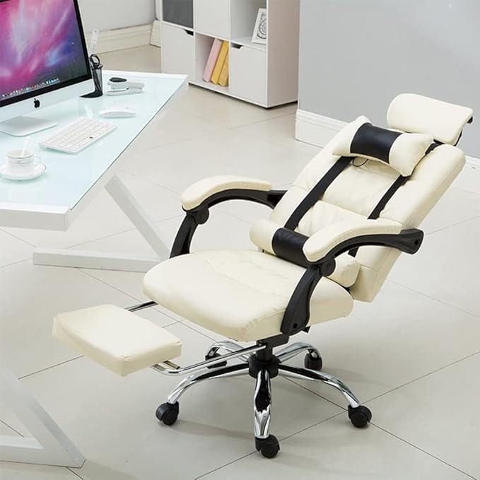 HOTRA Gaming Chair with Footrest and Massage Ergonomic Computer Game Chair High Back Computer Gamer Chair Video Gaming Chairs PC Office Chair (Color : Beige)