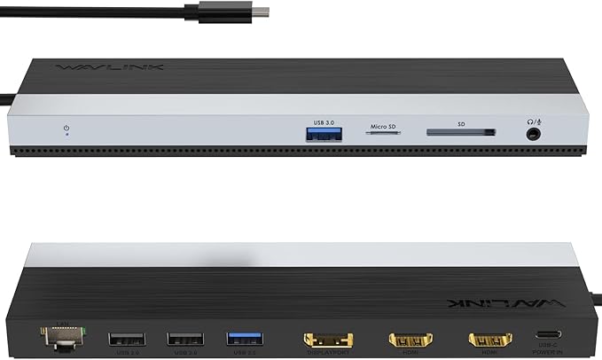WAVLINK USB C Docking Station USB-C Dock Triple Display PD 85WUSB Type C Hub with DisplayPort HDMI USB 2.0/3.0 Gigabit Ethernet SD/TF Slot Audio Jack for Windows and Mac
