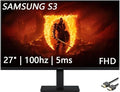 Samsung 27 S3 Series IPS LED FHD Monitor Game Mode Eye Saver Mode HDMI D-sub 100Hz Refresh Rate Black with HDMI Cable