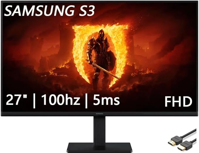 Samsung 27 S3 Series IPS LED FHD Monitor Game Mode Eye Saver Mode HDMI D-sub 100Hz Refresh Rate Black with HDMI Cable