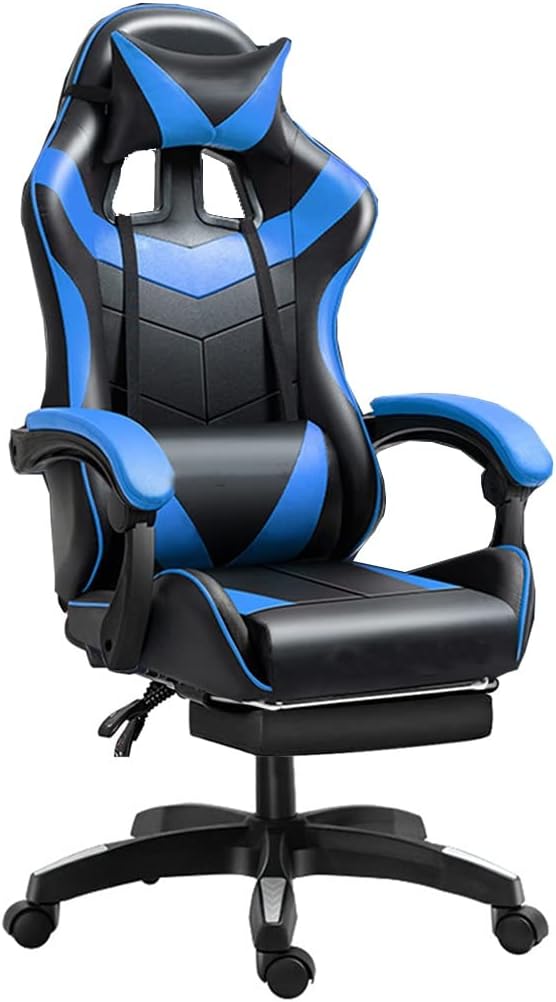 GIZNXBA Gaming Chair with Footrest Ergonomic Computer Chair Lumbar Support Backrest and Seat Height Adjustable Swivel Recliner Racing Office High-Back Game Chair (Color : /Blue A)