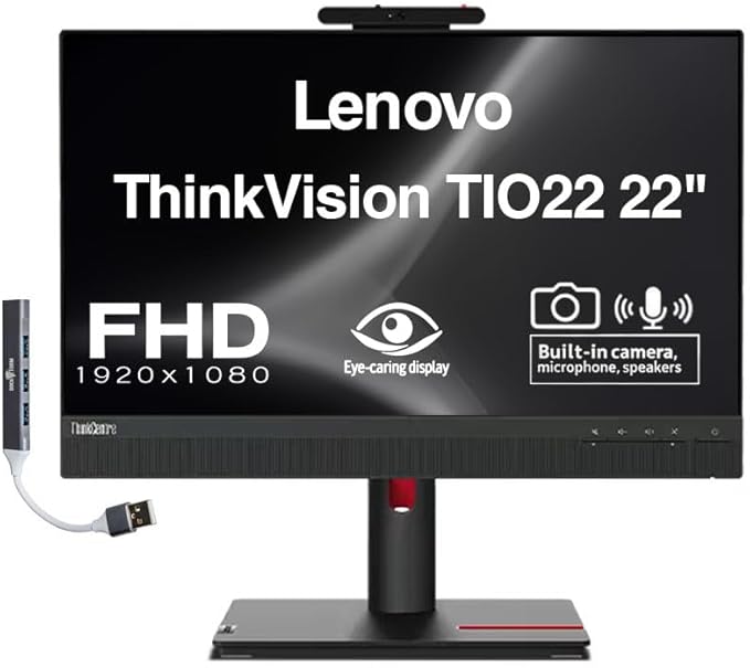 Lenovo ThinkVision 22 FHD IPS Monitor with 4ms Response Time Anti-Glare VESA Mount (100 x 100mm) Adjustable Height Tilt Swivel Pivot HDMI &amp Dockztorm USB Port Expander