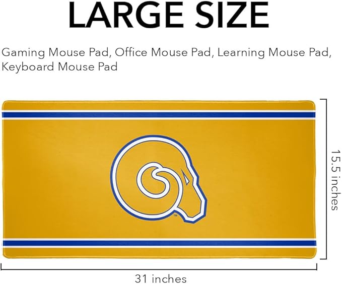Albany State University Golden Rams Primary Logo Stripes Large Gaming Mouse Pad Desk Mat with Stitched Edges Non-Slip Base for Gamer Home and Office 31.5 x 15.7