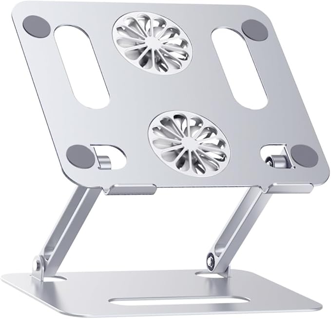 Gadpiparty Adjustable Laptop Cooling Pad with Dual Fans Aluminum Alloy Notebook Cooler Stand for Gaming and Office Use Silver