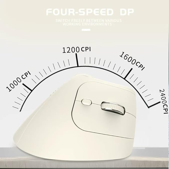JOMAA Wireless 2.4G &amp Dual Bluetooth Three-Channel Ergonomic Vertical Mouse Adjustable DPI Multi-Function Turntable for PC Laptop MacBook Rechargeable (Beiga)
