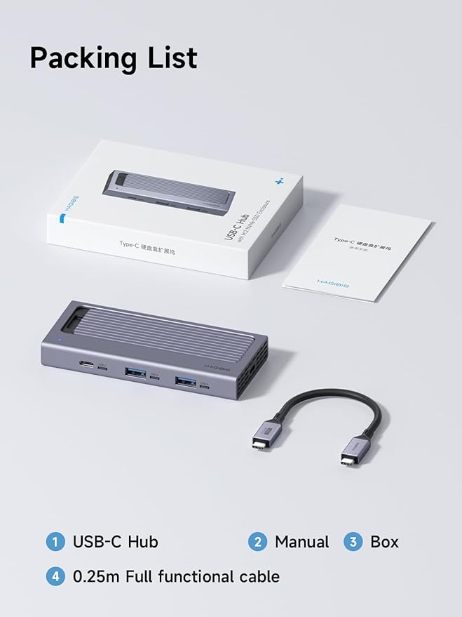 Hagibis USB C Hub with M.2 SSD Enclosure Magnetic Cover Easy Disassemble External Hard Drive Enclosure with 10Gbps USB 3.1 USB C for MacBook Pro iPhone15 Pro Max Mac mini Laptop PC (HB777)