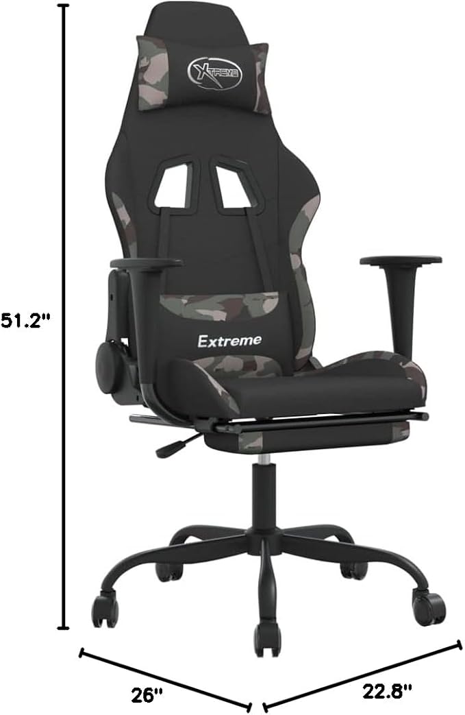 Massage Office Gaming Chair with Footrest Fabric Massage Office Chair Ergonomic Desk Chair Rolling Swivel Adjustable PC Computer Chair for Women Adults Girls(Black&ampCamouflage) -AA