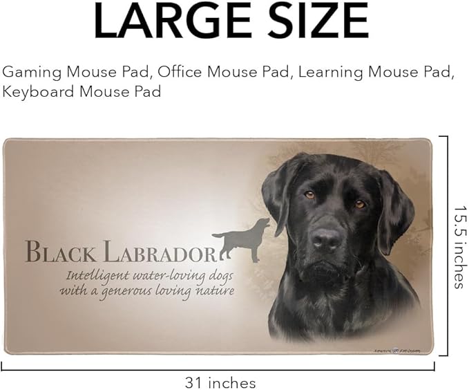 Black Lab Labrador Dog Breed Large Gaming Mouse Pad Desk Mat with Stitched Edges Non-Slip Base for Gamer Home and Office