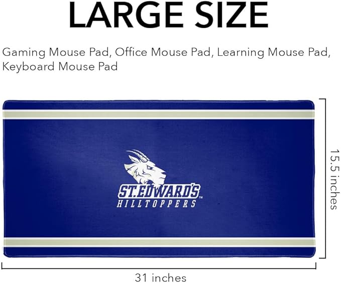 St. Edward's University Hilltoppers Primary Logo Stripes Large Gaming Mouse Pad Desk Mat with Stitched Edges Non-Slip Base for Gamer Home and Office 31.5 x 15.7