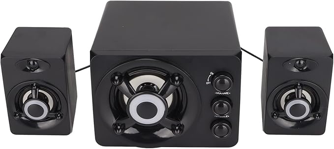 Wired Subwoofer Speakers Plug Play 2.1 USB Powered Stereo Multimedia Speaker with RGB LED Light for PC Laptop 3 Volume Control Knobs (New Version of Black)