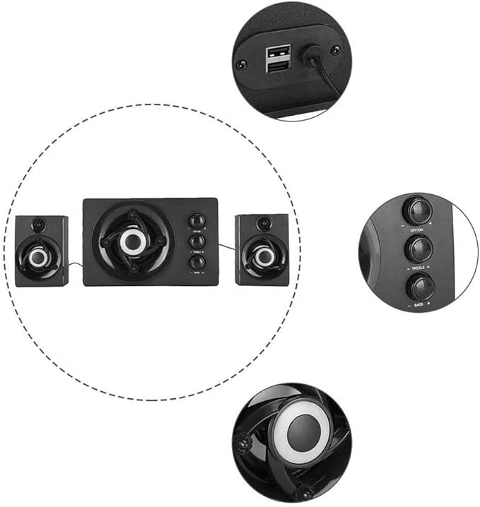 Computer Speakers Mini 2.1 USB-Powered Stereo Multimedia Desktop Speakers for PC/Laptop/Tablets/Game Machine