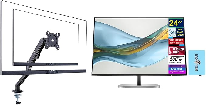 HP Series 5 Pro 24 WUXGA IPS Monitor with 5ms Response Time Flicker Free VESA Mount (100mm) Displayport HDMI Black/Silver Color with DKZ Hub &amp ErgoFlexy Single Monitor Mount