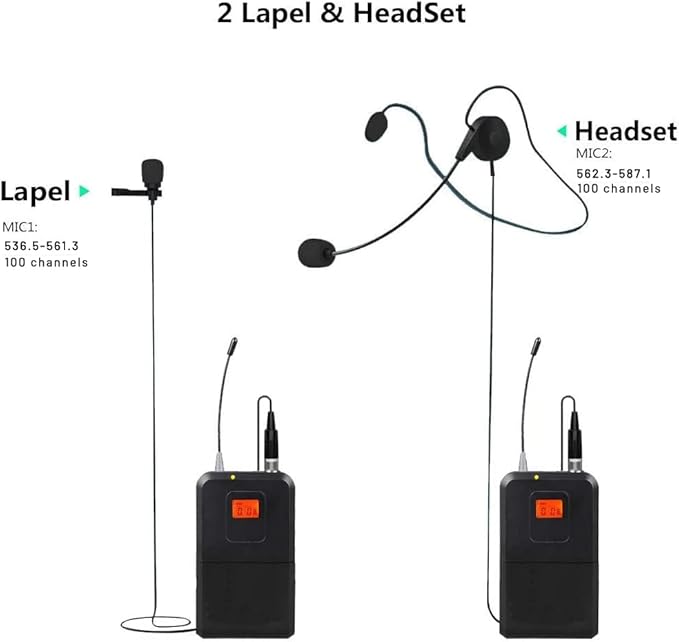 200-Channel Wireless Lavalier Microphone Dual UHF Bodypack Cordless Lavalier Mic System Set Auto Scan Long Range 200-240Ft 16 Hours Use Ideal for Speaking Classroom 2023 333B…
