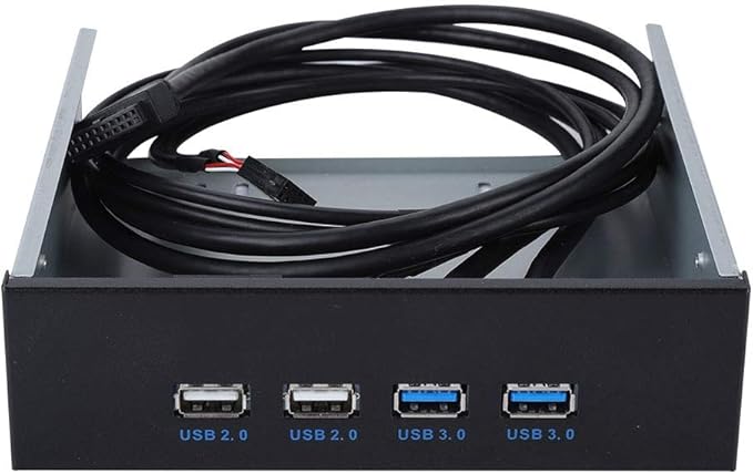 ASHATA 5.25 Front Panel4 USB Port Optical Drive Front PanelMultifunction 5.25 Inch 19 Pin/9Pin to USB 3.0 USB 2.0 4 Port Metal Optical Drive Bay for 7 32