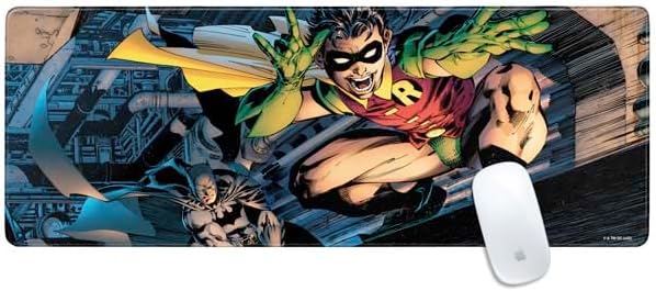 Skinit Large Gaming Mouse Pad - Officially Licensed Batman and Robin Design with Stitched Edges Waterproof Non-Slip Rubber Base Desk Mat for Keyboard &amp Mouse 31.5 x 11.8 inches