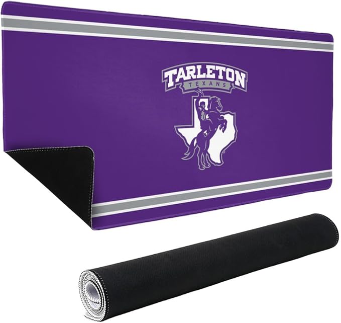 Tarleton State University Texans Primary Logo Stripes Large Gaming Mouse Pad Desk Mat with Stitched Edges Non-Slip Base for Gamer Home and Office 31.5 x 15.7