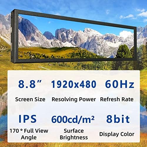 Yunseity 8.8 Inch Monitor 480x1920 LCD 170 Viewing Angle Plug and Play