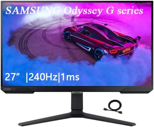 Samsung 27 Odyssey G Series FHD Gaming Monitor 240Hz 1ms HDR 10 G-Sync Compatible AMD FreeSync Premium Ultrawide Game View HDMI Black with GSF HDMI Cable