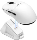 AJ159P MC Wireless Gaming Mouse 12000 DPI Tri-Mode 2.4G/Bluetooth/Wired Magnetic RGB Charging Dock 56g Ultra-Light Programmable 6 Buttons - Perfect for Gaming Work &amp Travel (White)