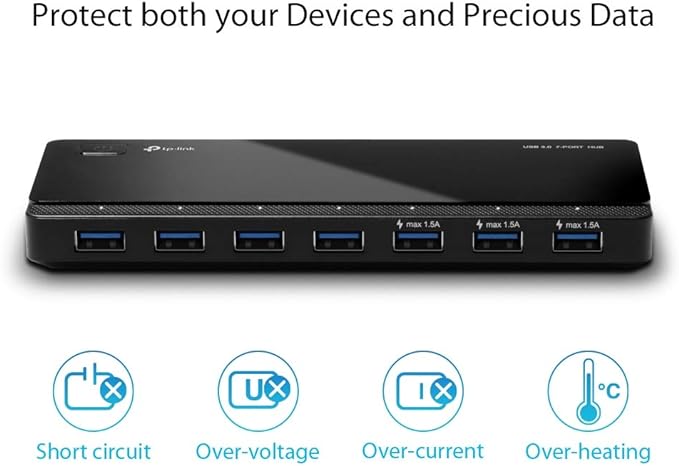 TP-Link [2nd Gen] TP-Link 7-Port USB 3.0 Ultra Slim Hub Including 3 BC 1.2 Charging Ports up to 5V / 1.5A. Compatible with Windows Mac Chrome &amp Linux OS with Power On/Off Button (UH700)