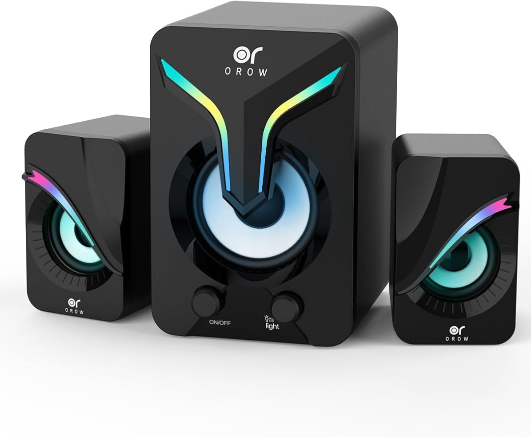 OR O R O W OROW Computer SpeakersMini PC Speakers with Subwoofer2.1 Desktop Speaker with RGB LightsUSB Powered Stereo SoundGaming Speakerwith 3.5mm Aux Cable for Monitor/Laptop/Tablet(S212)