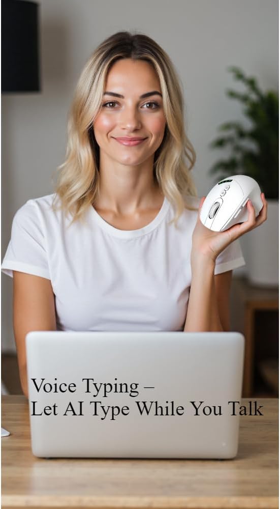 Wireless AI Mouse with ChatGPT | Dual Connection w/h Bluetooth or 2.4G USB Receiver | Voice Typing Real-Time Translation Multi-Device Switching | Ergonomic Computer Mouse for Work &amp Study
